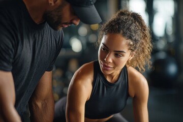Obraz premium Black Female Personal Trainer. Fitness Training for Women in Gym Lifestyle