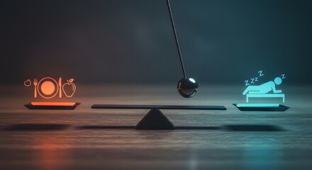 Balance between healthy diet and sleep illustration