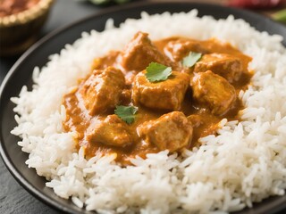 Traditional Indian Butter Chicken with Fragrant Basmati Rice