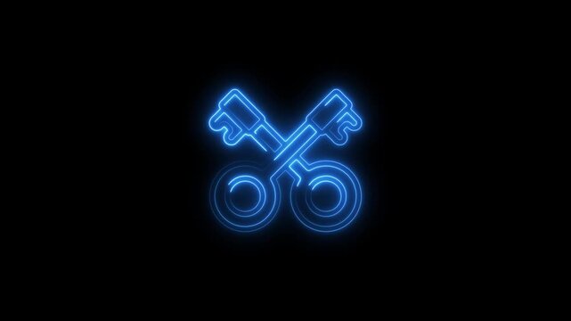Neon blue keys animation on black background security and access concept