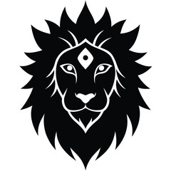 mystical lion head with third eye in vector silhou.eps