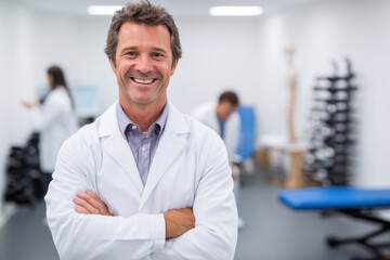 Fototapeta premium Chiropractor Happy. Smiling Mature Caucasian Male Specialist in Health Office