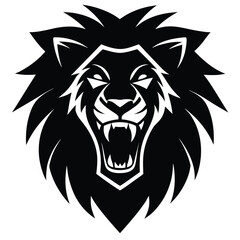 roaring lion head vector logo in bold silhouette s.eps