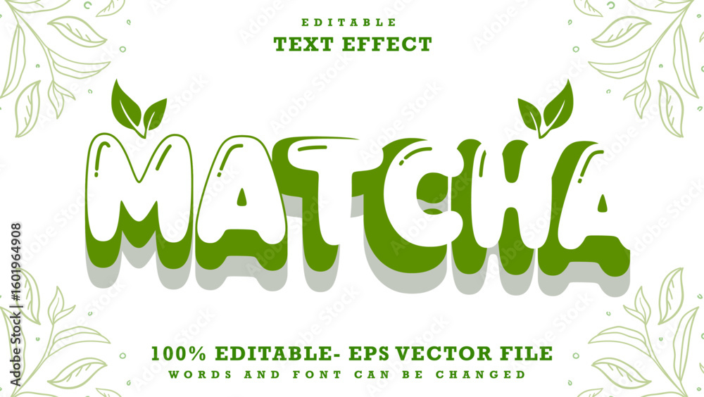 Fototapete 3d word matcha editable text effect design, effect saved in graphic style