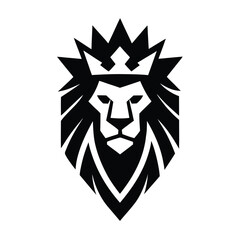 royal lion face vector logo with symmetrical crown.eps