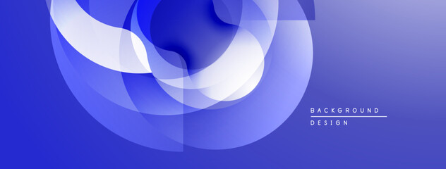 Abstract blue design. Overlapping shapes create dynamic flow, modern aesthetic. Gradient background adds depth, visual interest.