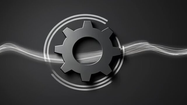 Abstract representation of a gear symbolizing technology and innovation against a dark background