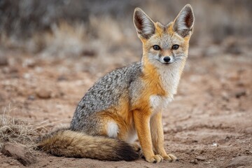 Desert Fox. Cape Fox Sitting Proudly in Kalahari Wildlife Habitat