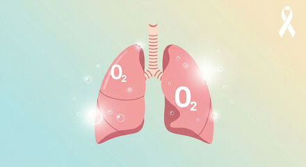 Lung cancer awareness concept with healthy human lungs and oxygen symbol