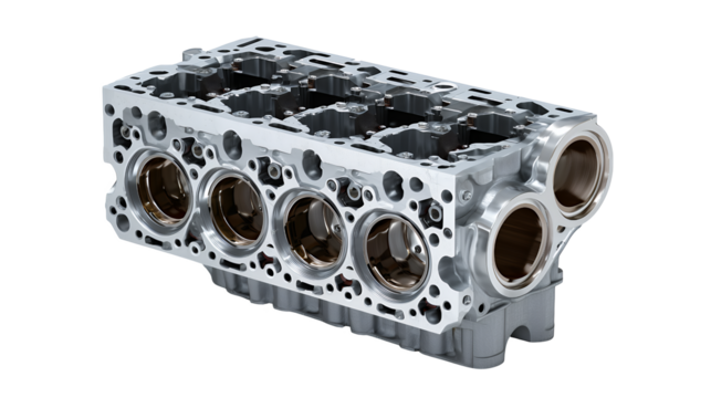 Detailed View Of A Grey Metal Engine Block isolated on a transparent background