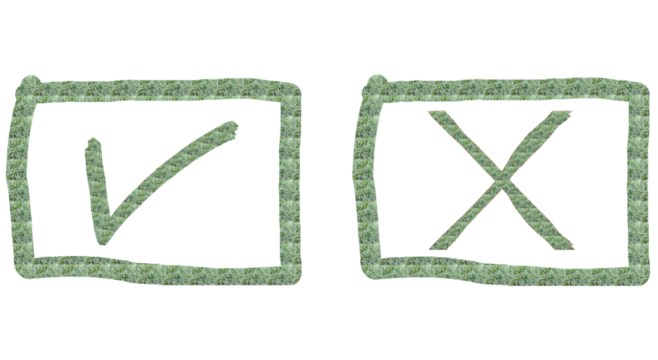 A light green check mark and an X made of grass-like texture, Checkmark And Cross Mark Transparent Background 