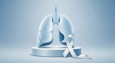Medical concept for lung cancer awareness with 3D human lungs and white ribbon