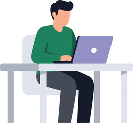 Focused Man Working Laptop Desk Minimalist