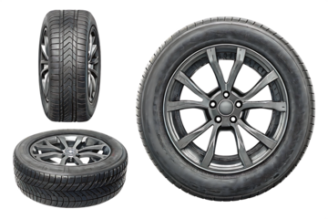 Car tires with alloy wheels on white background isolated on a transparent background