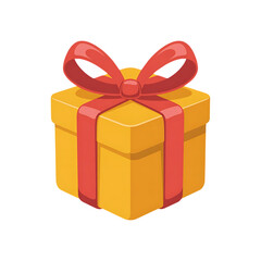 Obraz premium A bright yellow gift box with a red ribbon and bow isolated on transparent background