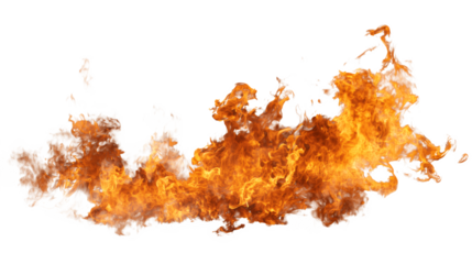 Fiery Orange And Yellow Flames Texture With White Smoke isolated on a transparent background