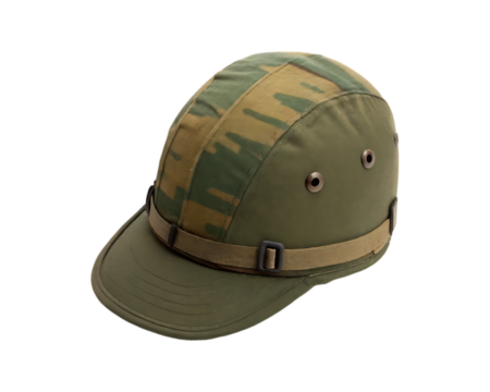 Military cap with camouflage pattern and chin strap green