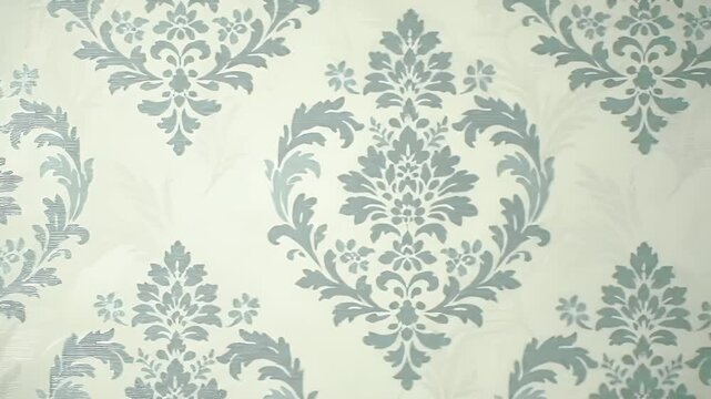 Seamless Wallpaper with Elegant Floral and Leaf Pattern in Light Blue and White
