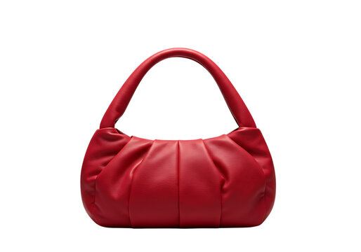 Red leather hobo handbag isolated on transparent background