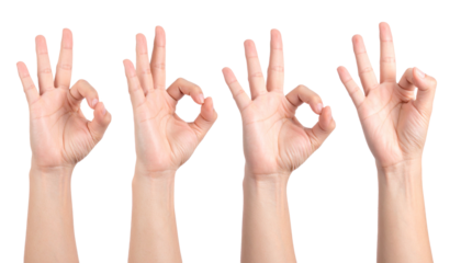 Set of Symbol Hands OK Gesture, Isolated on Transparent Background