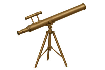 Vintage brass telescope on a tripod, isolated on transparent background, ideal for exploration and discovery concepts