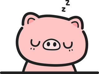 Cute pig sleep cartoon clipart illustration, Childish hand drawn kawaii pig sticker