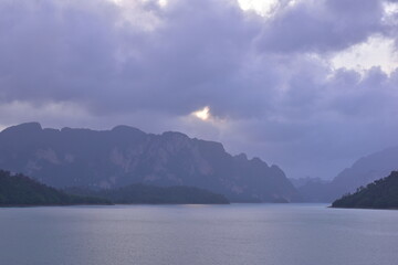 Eerie Atmosphere: Dark Storm Clouds Gathering, Ratchaprapha Dam, Ratchaprapha Dam Sunset