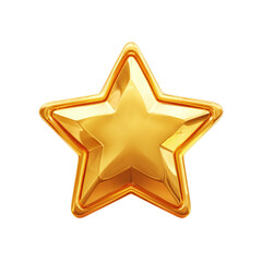 Shiny 3D gold metallic star icon. Bright symbol for awards or ratings, isolated on transparent background.