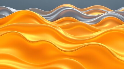 Fototapeta premium Abstract flowing waves in a vibrant orange and gold silk texture, creating a soft elegant curve design with a liquid light effect.