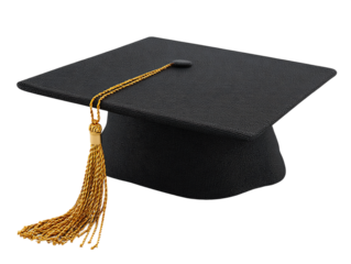 Black Graduation Cap with Gold Tassel on Transparent Background, PNG