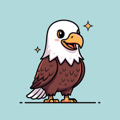 Smiling Cartoon Bald Eagle with Sparkling Stars and Cheerful Expression