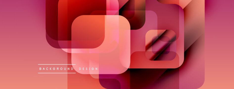 Abstract geometric pattern. Overlapping squares create dynamic visual effect. Warm color palette dominates composition. Modern design element.