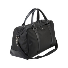 Naklejka premium Black duffel bag with leather accents travel luggage