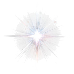 Fototapeta premium Bright white starlight glow burst. Star flare with radiating beams and shining core. Clean light sparkle overlay, isolated on transparent background.