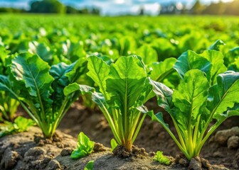 Close-up of vibrant green sugar beet plants growing in a field