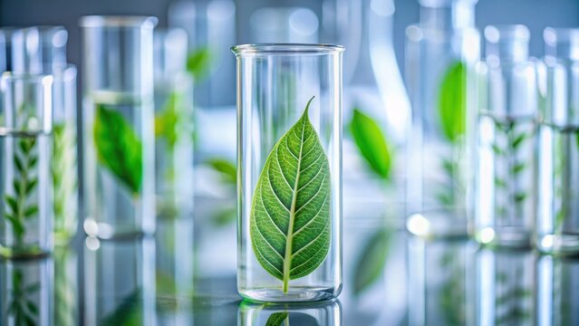 Lab test tube with intricate green leaf pattern on the glassware