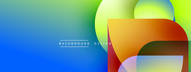 Abstract gradient background features overlapping colorful shapes. Text reads background design. Modern, vibrant visual composition.