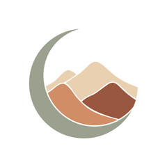 Abstract Minimalist Mountains with Crescent Moon Flat Design Icon