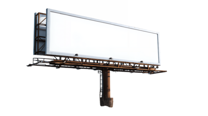 Large Blank White Billboard Supported By Brown Metal Structure isolated on a transparent background