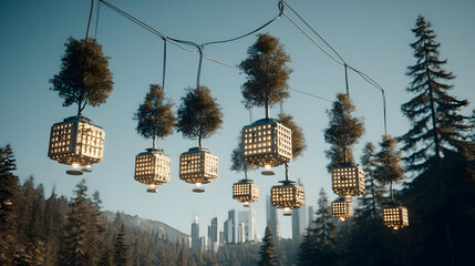 cityscape blending nature and technology with floating gardens and glowing skyscrapers