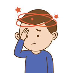 Man dizziness or vertigo, migraine Illustration flat cartoon  on white background
