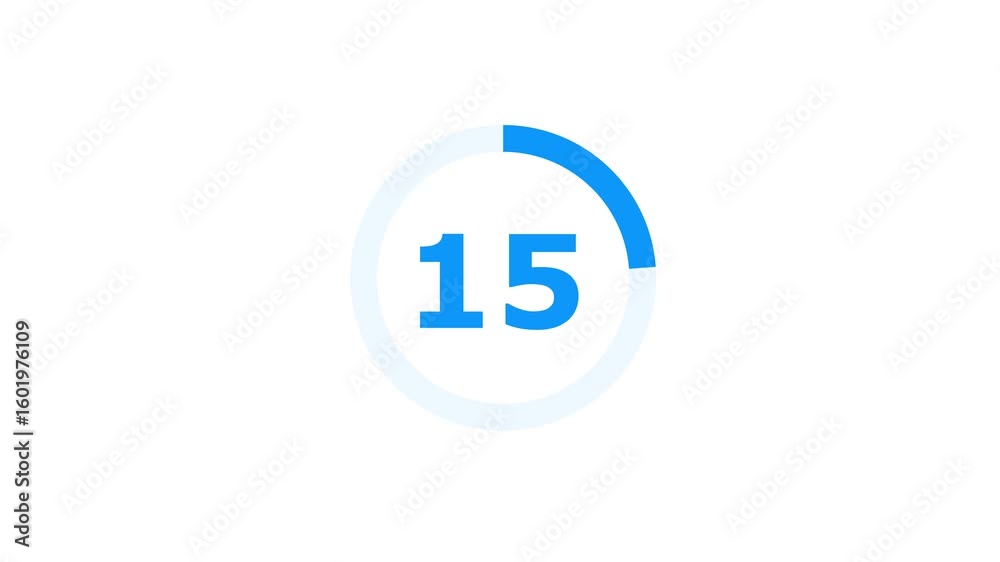 Wall mural digital circle countdown timer five seconds animation from 20 to 0 seconds on transparent background