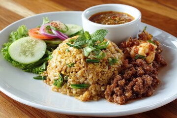 Rice sautéed with shrimp sauce and sweet pork