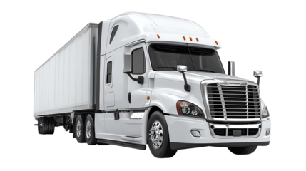 Large Truck with Cargo Trailer on Transparent Background