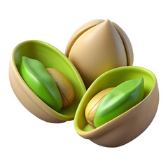 Obraz premium Three delicious pistachios with shells open revealing the green nuts