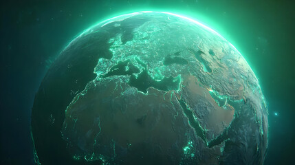 Obraz premium the earth connected to glowing green energy lines across continents