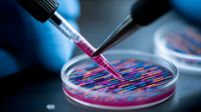 editing machine manipulating DNA strands inside a sterile glowing chamber