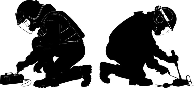 Bomb Disposal Expert Silhouettes - EOD Demining Operation