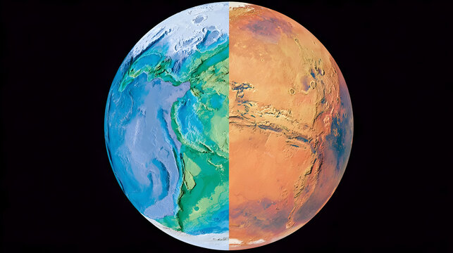 of Earth and Mars showing terraforming progress through glowing environmental overlays