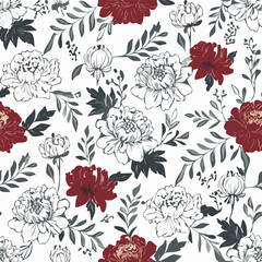 Fototapeta premium Elegant Hand-Drawn Floral Vector Pattern for Wallpaper and Backgrounds